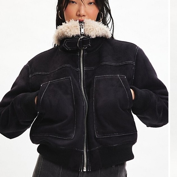 Urban Outfitters BDG Black August Faux Suede Bomber Jacket - Picture 5 of 8